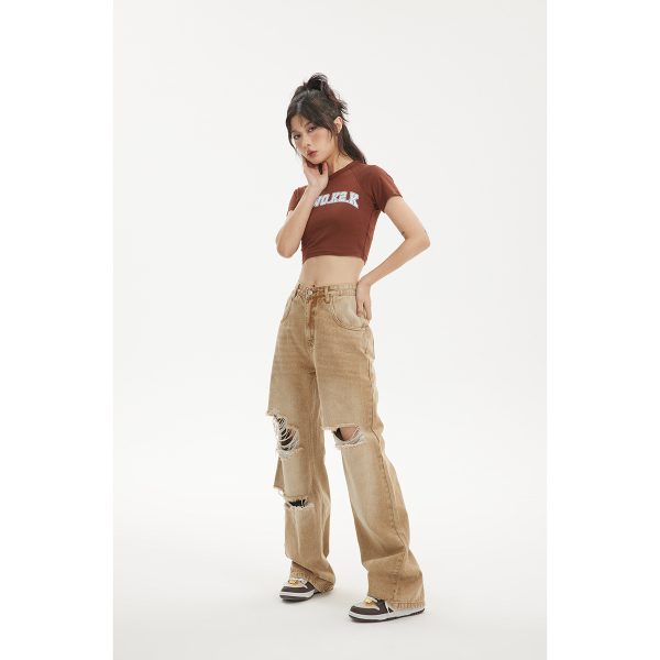 ⁦Retro Tattered Jeans Jeans For Men And Women⁩ - الصورة ⁦2⁩