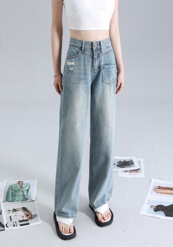 ⁦Fashionable Irregular Straight Jeans For Women⁩ - الصورة ⁦3⁩