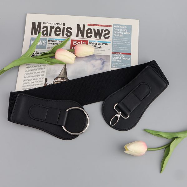 ⁦New Autumn Winter PU Elastic Belt For Women Simple Matching Coffee Color Black Decorative Waist Cover Coat Fashion Elegant Accessories⁩ - الصورة ⁦6⁩