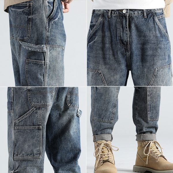 ⁦Retro Straight Loose Plus Size Tooling Jeans Men⁩ - الصورة ⁦2⁩