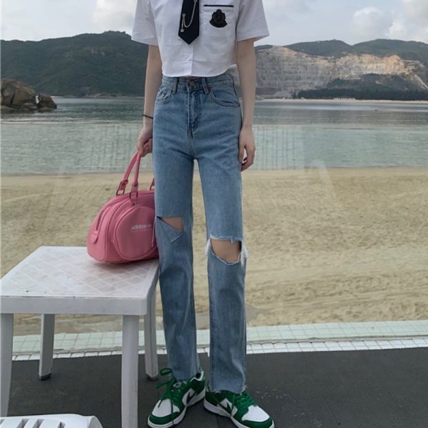 ⁦Summer Slim And Ripped Cropped Straight-leg Jeans For Women⁩ - الصورة ⁦2⁩