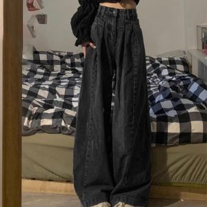 Vintage Black Jeans Women High Waisted Loose
