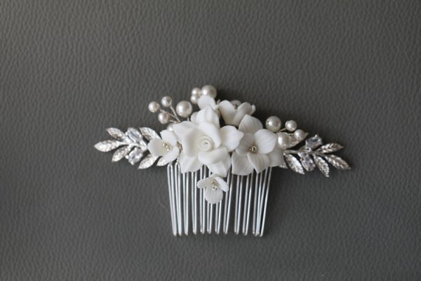⁦INS Simple Silver Ceramic Flower Hair Accessories⁩ - الصورة ⁦2⁩
