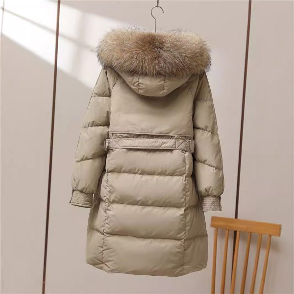 ⁦Big Fur Collar White Duck Down Jacket Overknee Thickened Winter Coat⁩ - الصورة ⁦2⁩