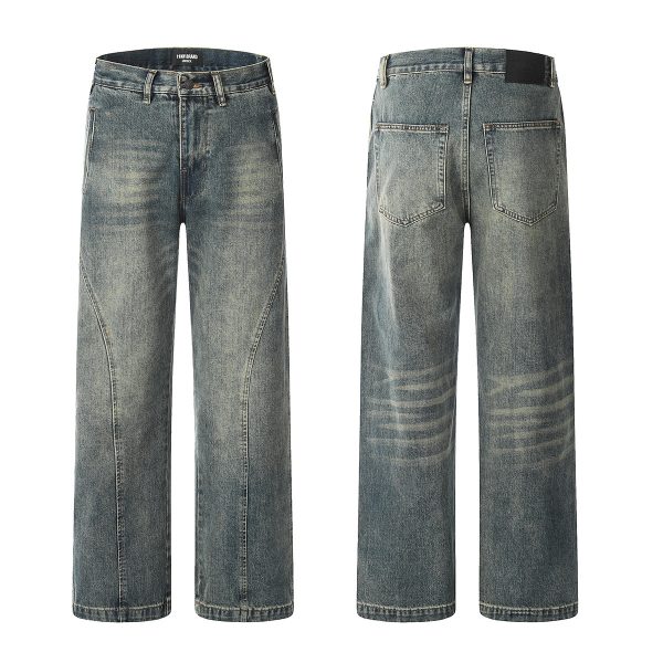 ⁦American Retro Jeans Men And Women Casual Straight-leg High Street⁩ - الصورة ⁦2⁩