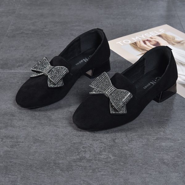 ⁦All-matching Round Toe Rhinestone Bow Leather Shoes⁩ - الصورة ⁦8⁩
