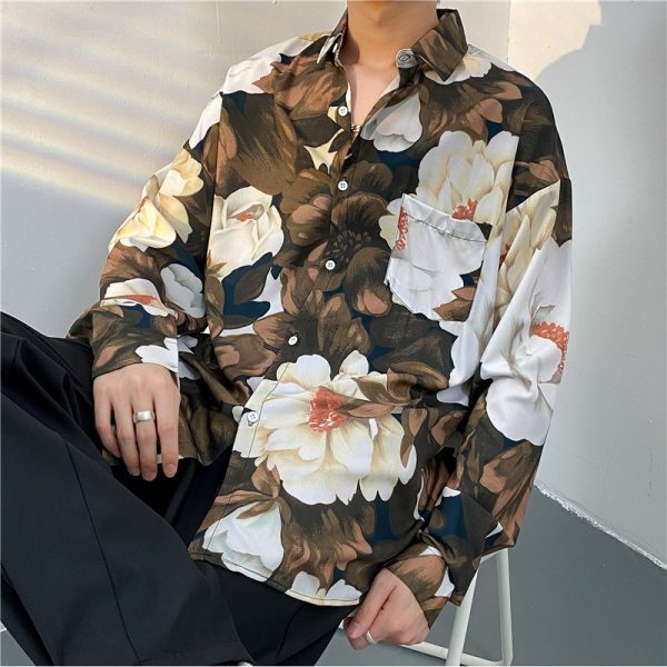 ⁦Vintage Floral Full-printed Long-sleeved Shirt⁩ - الصورة ⁦6⁩