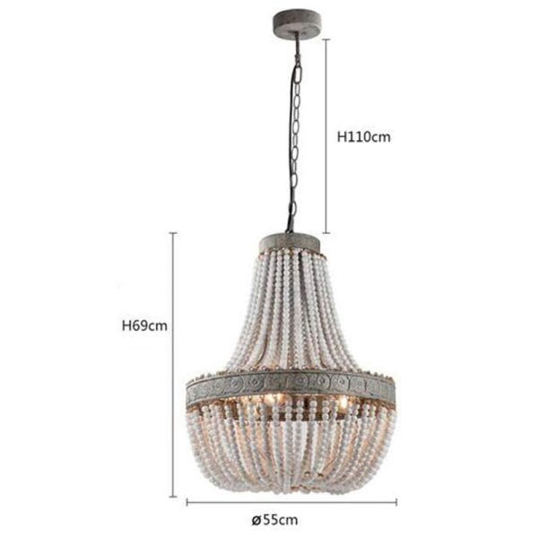 ⁦Wooden Bead Chandelier Personality Distressed Accessories Lamps Living Room Study Lighting⁩ - الصورة ⁦2⁩