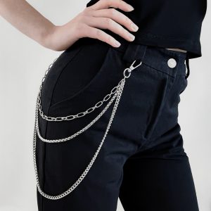New European And American Style Pants Chain Men And Women Three-layer Silver Personality Chain With Jeans Punk Hip Hop Accessories