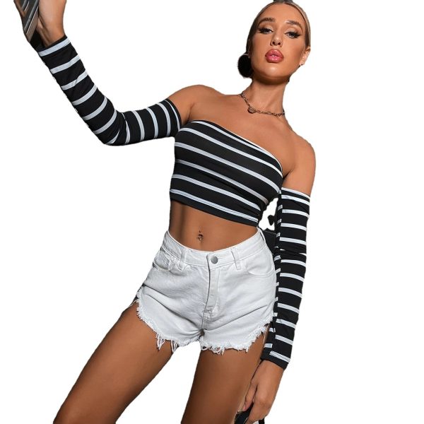 Striped Long-sleeved Vest With Halter Straps