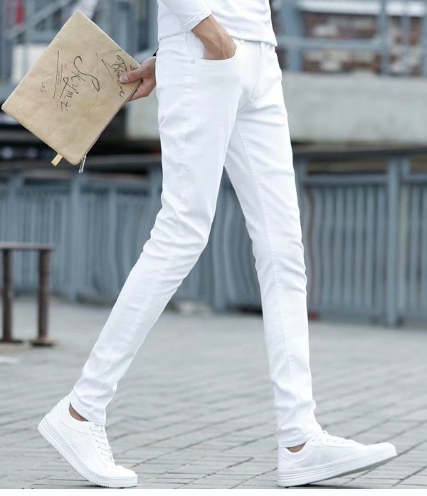 ⁦Trendy Men New Metrosexual Pattern & White Skinny Jeans Men's Korean-style Slim Fit Casual Pants Men⁩ - الصورة ⁦5⁩