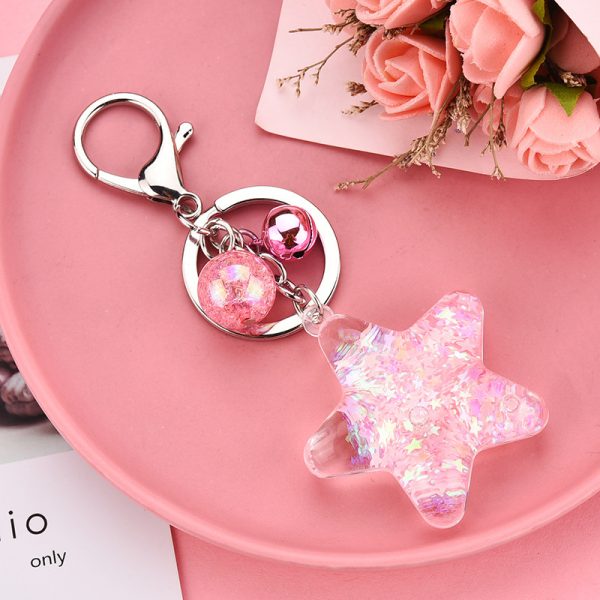 ⁦Acrylic Key Chain Five-pointed Star Oil Keychain Liquid Quicksand Pendant Bag Accessories⁩ - الصورة ⁦2⁩