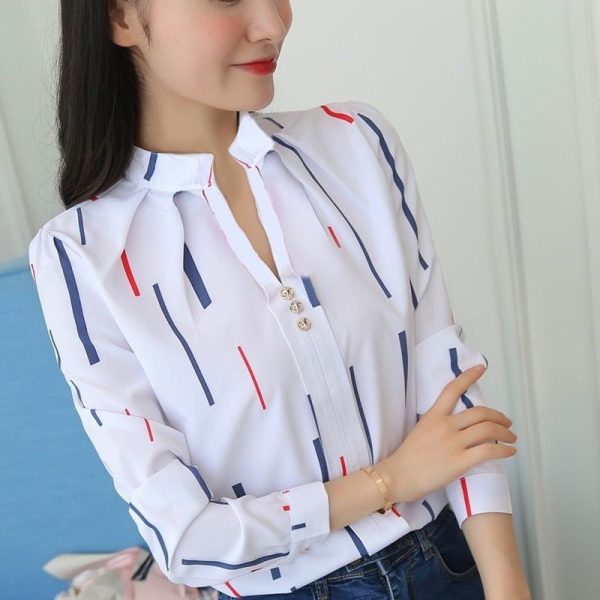 ⁦Temperament wild striped long-sleeved shirt⁩ - الصورة ⁦5⁩