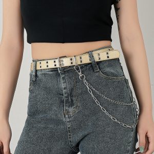 Jeans With Cutout Air Eye Punk Casual Belt