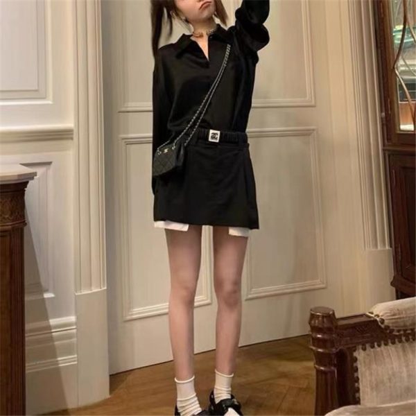 ⁦Women's Summer Design Sense Niche Acetate Satin Salt Shirt⁩ - الصورة ⁦4⁩