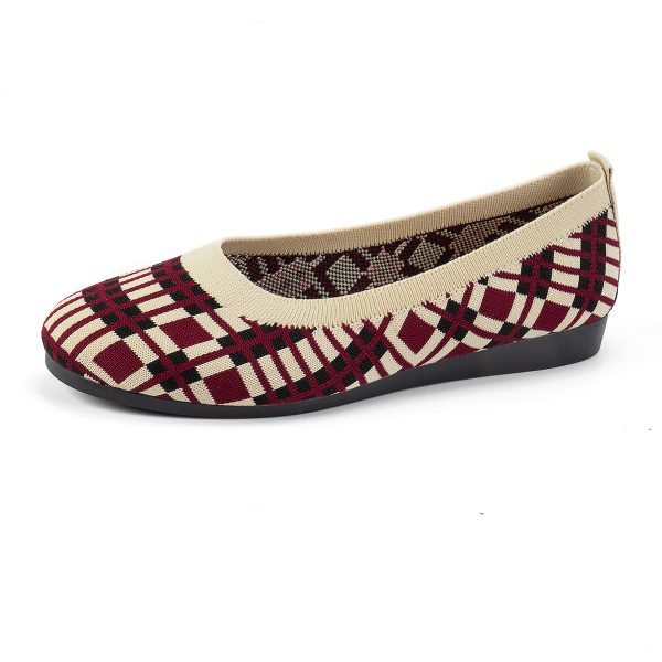 ⁦Fashion Plaid Print Flats Shoes New Fashion Casual Breathable Slip On Round-toe Mesh Shoes For Women⁩ - الصورة ⁦5⁩