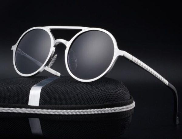 ⁦Retro Aluminum Magnesium Sunglasses Polarized Lens Vintage Eyewear Accessories Sun Glasses Driving Men Round Sunglasses⁩ - الصورة ⁦2⁩