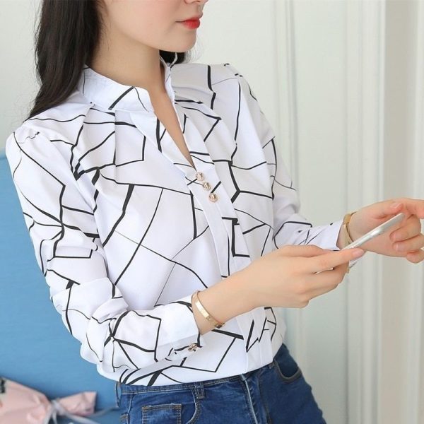 ⁦Temperament wild striped long-sleeved shirt⁩ - الصورة ⁦6⁩