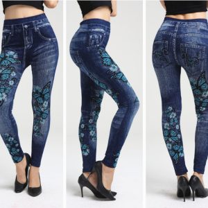 Women's Butterfly Print Imitation Denim Leggings