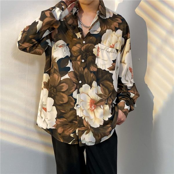 ⁦Vintage Floral Full-printed Long-sleeved Shirt⁩ - الصورة ⁦4⁩