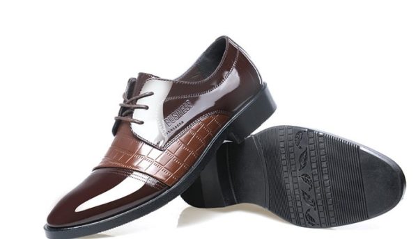 ⁦pattern autumn men's pointed business dress shoes leather men's shoes single shoes shoes men⁩ - الصورة ⁦4⁩