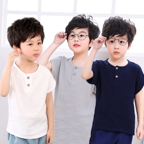 ⁦Boys' Short-sleeved Cotton And Linen T-shirts For Children's Tops⁩ - الصورة ⁦5⁩