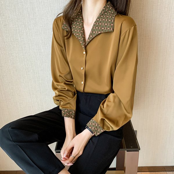 ⁦Women's Shirts All-match Retro Hong Kong Style Temperament Shirt Long-sleeved Tops⁩ - الصورة ⁦4⁩