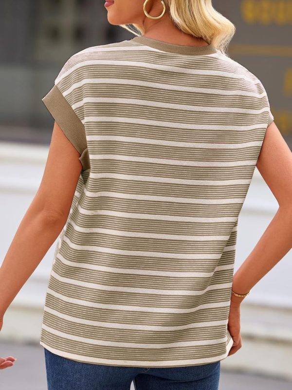⁦Women's Striped Short Sleeve T-Shirts Casual Loose Fit Color Block Crew Neck Summer Tops⁩ - الصورة ⁦7⁩