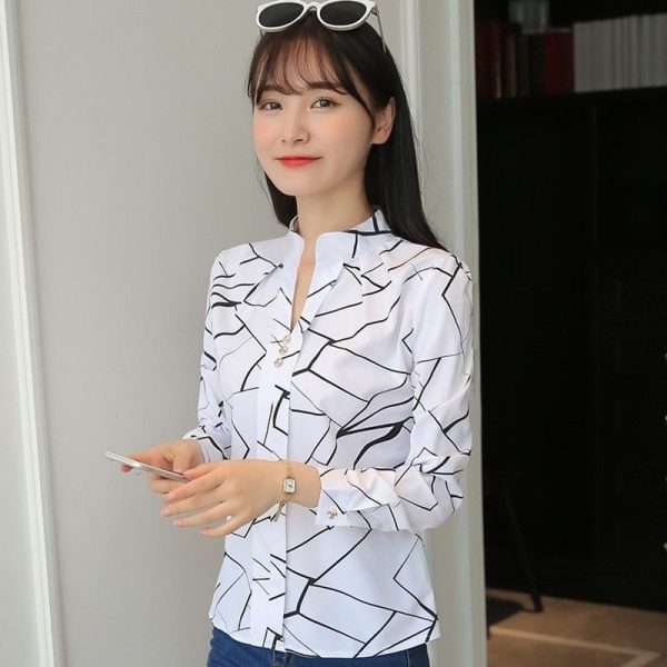 ⁦Temperament wild striped long-sleeved shirt⁩ - الصورة ⁦3⁩