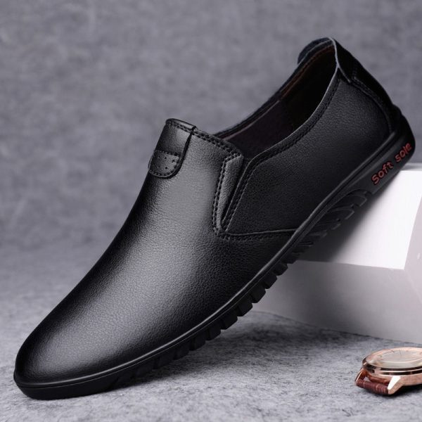 ⁦Black Casual Leather Shoes Men Korean Style⁩ - الصورة ⁦5⁩