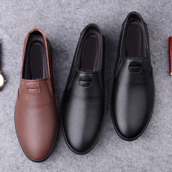 ⁦Black Casual Leather Shoes Men Korean Style⁩ - الصورة ⁦4⁩