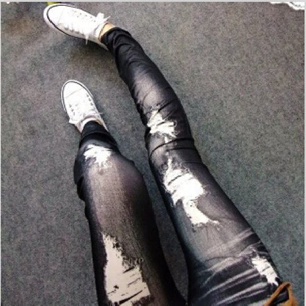 ⁦Autumn Thick Thread Big Hole Imitation Denim Leggings⁩ - الصورة ⁦7⁩
