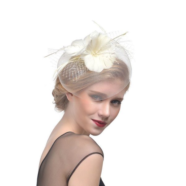 ⁦Feather Headdress Bridal Net Yarn Hairpin Ball Party Hair Accessories⁩ - الصورة ⁦6⁩