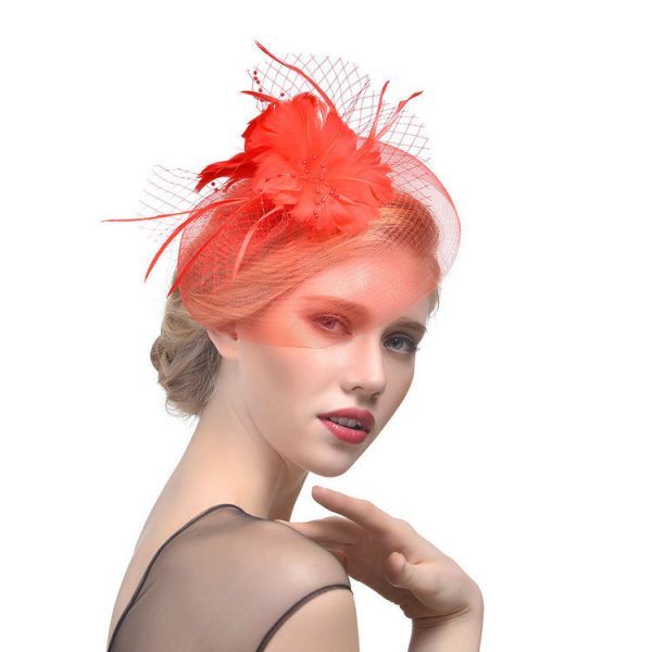 ⁦Feather Headdress Bridal Net Yarn Hairpin Ball Party Hair Accessories⁩ - الصورة ⁦7⁩