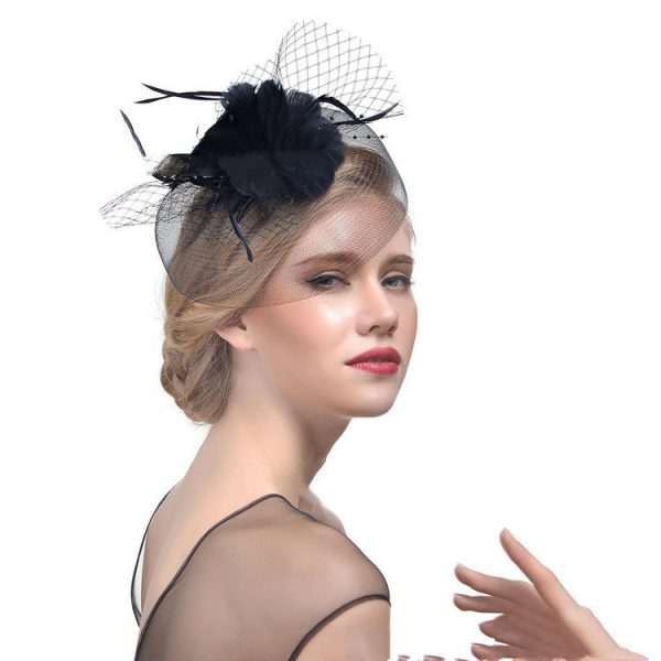⁦Feather Headdress Bridal Net Yarn Hairpin Ball Party Hair Accessories⁩ - الصورة ⁦3⁩