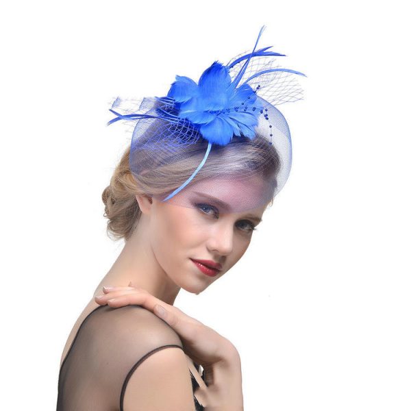 ⁦Feather Headdress Bridal Net Yarn Hairpin Ball Party Hair Accessories⁩ - الصورة ⁦5⁩