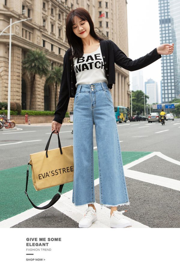 ⁦Women's Jeans High-Waisted Straight-Leg Jeans Spring Women's Cropped Trousers⁩ - الصورة ⁦2⁩