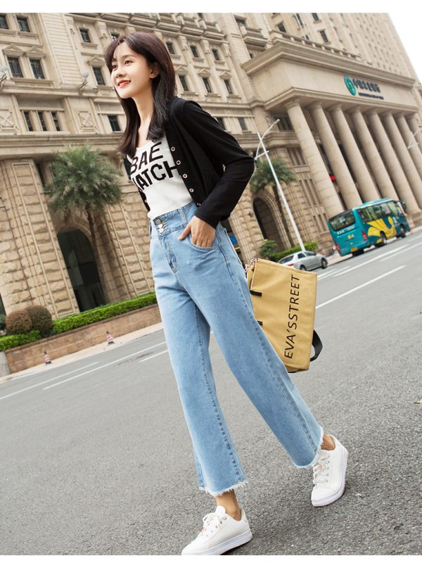 ⁦Women's Jeans High-Waisted Straight-Leg Jeans Spring Women's Cropped Trousers⁩ - الصورة ⁦3⁩