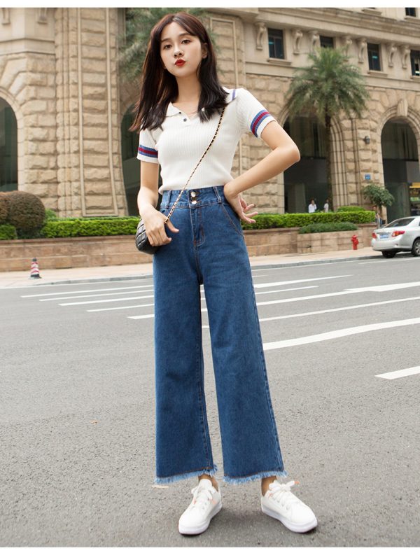 ⁦Women's Jeans High-Waisted Straight-Leg Jeans Spring Women's Cropped Trousers⁩ - الصورة ⁦5⁩