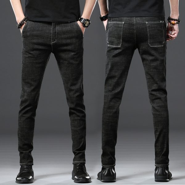 ⁦Stretch Loose Men Plus Flint Jeans Korean version popular logo slim skinny leg pants long pants black Haren pants⁩ - الصورة ⁦4⁩