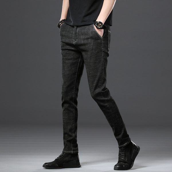⁦Stretch Loose Men Plus Flint Jeans Korean version popular logo slim skinny leg pants long pants black Haren pants⁩ - الصورة ⁦2⁩