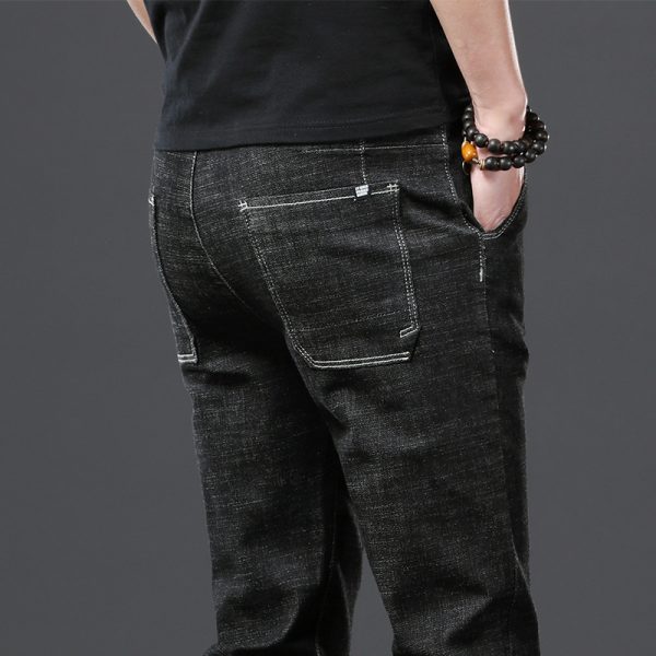 ⁦Stretch Loose Men Plus Flint Jeans Korean version popular logo slim skinny leg pants long pants black Haren pants⁩ - الصورة ⁦3⁩