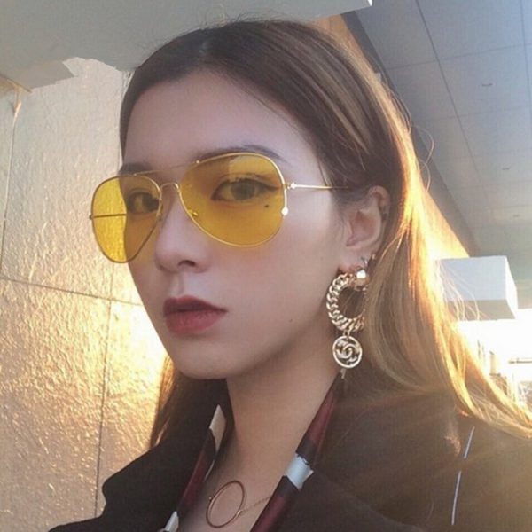 ⁦Sunglasses Metal Ocean Film Sunglasses Night Vision Glasses Yellow Transparent Toad Glasses⁩ - الصورة ⁦4⁩