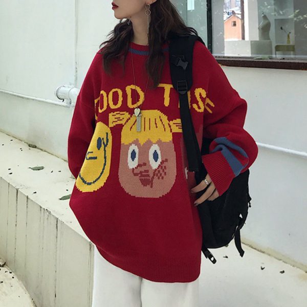 ⁦Lazy Wind Cartoon Sweater Women Wearing Student Jackets For Autumn And Winter⁩ - الصورة ⁦4⁩