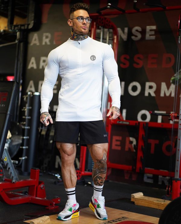 ⁦Zipper Neck Fitness Shirts Men Black Long Sleeve GYM Sport Tshirt⁩ - الصورة ⁦5⁩