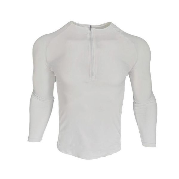 ⁦Zipper Neck Fitness Shirts Men Black Long Sleeve GYM Sport Tshirt⁩ - الصورة ⁦4⁩