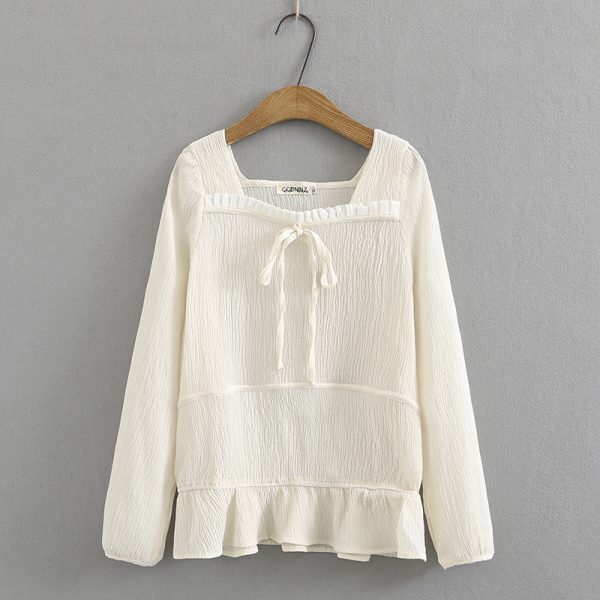 ⁦Women's Korean Style Loose Color Matching Long-Sleeved Bottoming Shirt Shirt⁩ - الصورة ⁦3⁩