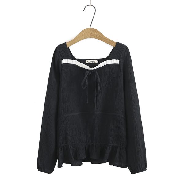 ⁦Women's Korean Style Loose Color Matching Long-Sleeved Bottoming Shirt Shirt⁩ - الصورة ⁦2⁩