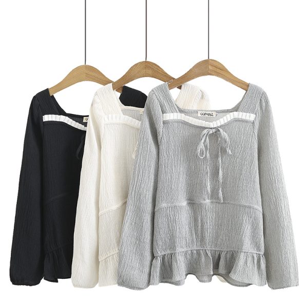 ⁦Women's Korean Style Loose Color Matching Long-Sleeved Bottoming Shirt Shirt⁩ - الصورة ⁦4⁩