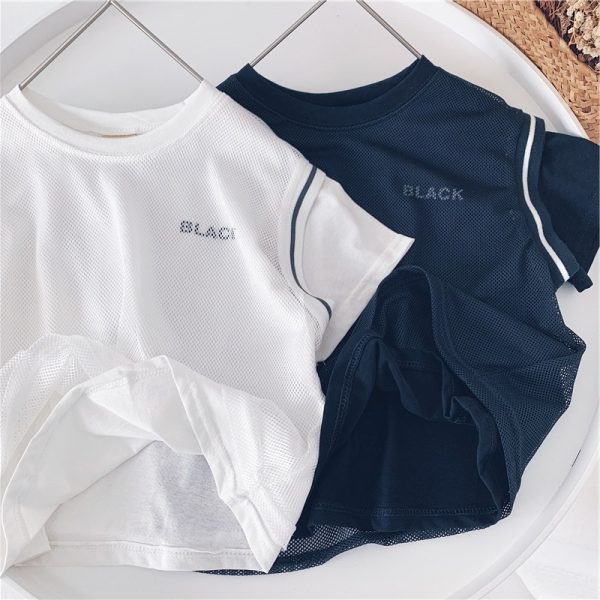 ⁦Boys' Short-Sleeved T-Shirts Loose Tops, Children'S Baby Letters, Hit The Color, Short-Sleeved Tide⁩ - الصورة ⁦3⁩